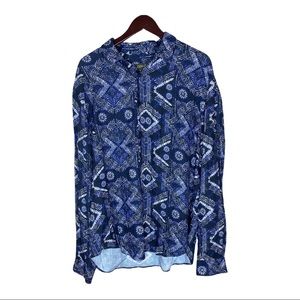 Zara Man Relaxed Fit Button Front Shirt Blue Geometric Print Size XL